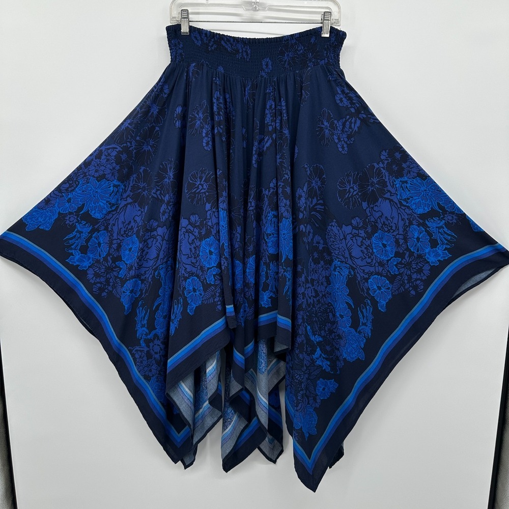 Denim 24 7 Skirt Size 16W Handkerchief Hem Floral Flowy Fairy Indie Boho Artsy